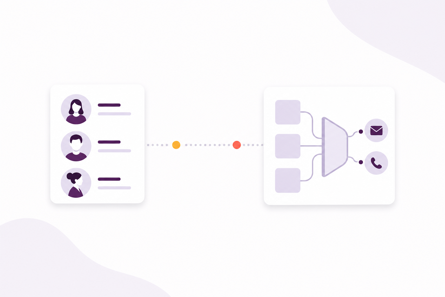 Curated contact lists and live rule-based audiences with email and SMS reach preview.