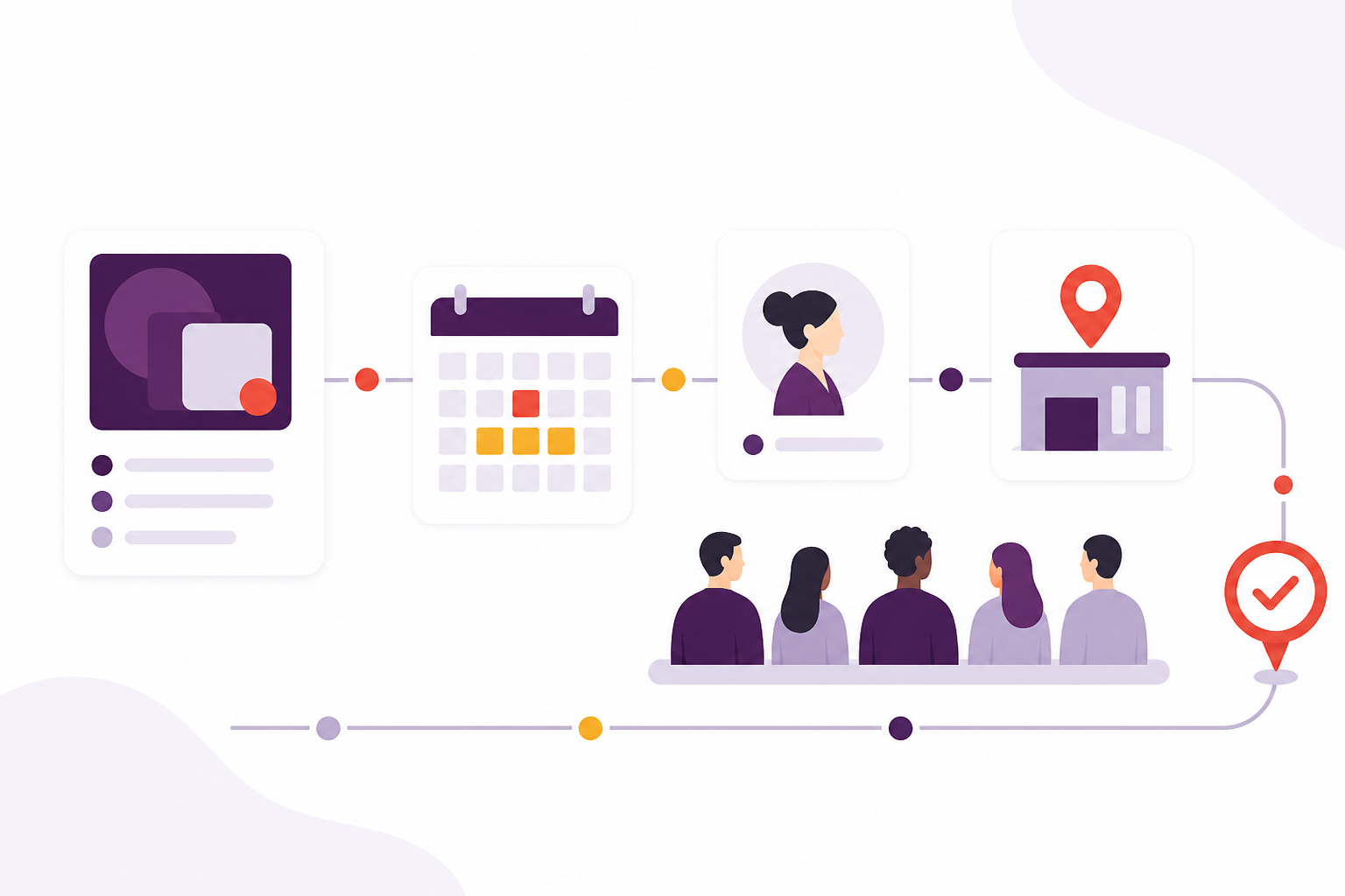 A course-date calendar with trainers, rooms, capacity and double-booking checks.